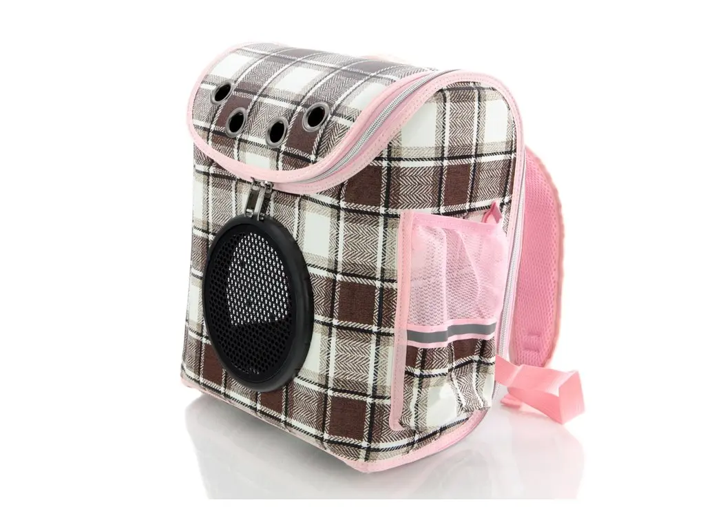 Mochila de trasporte para mascotas nobleza con diseño de cuadrados 